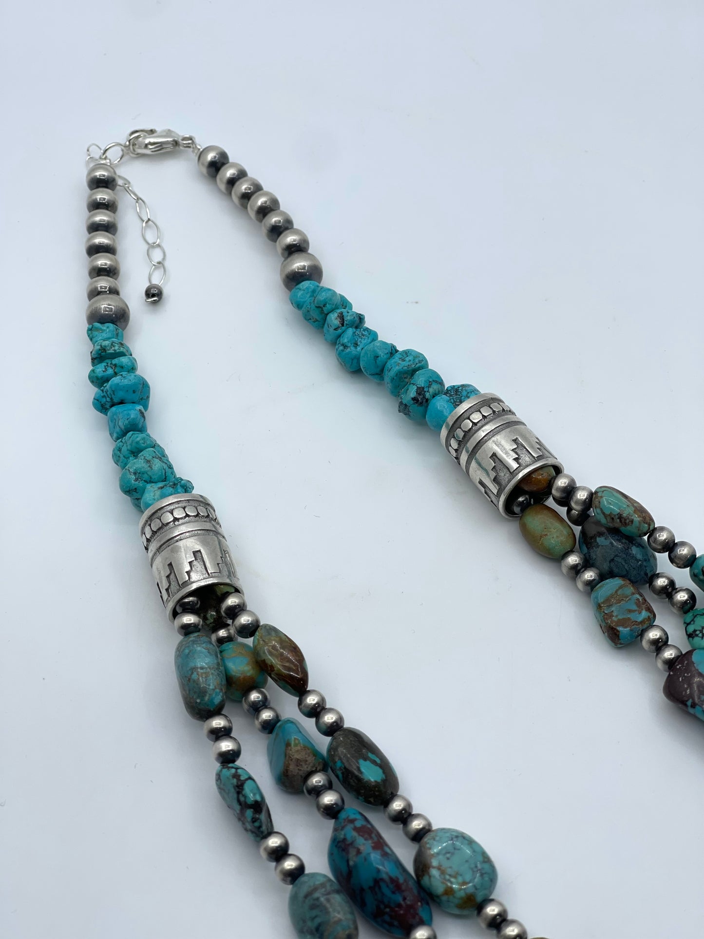28" Navajo Style Pearls & Turquoise 3 Strand Necklace