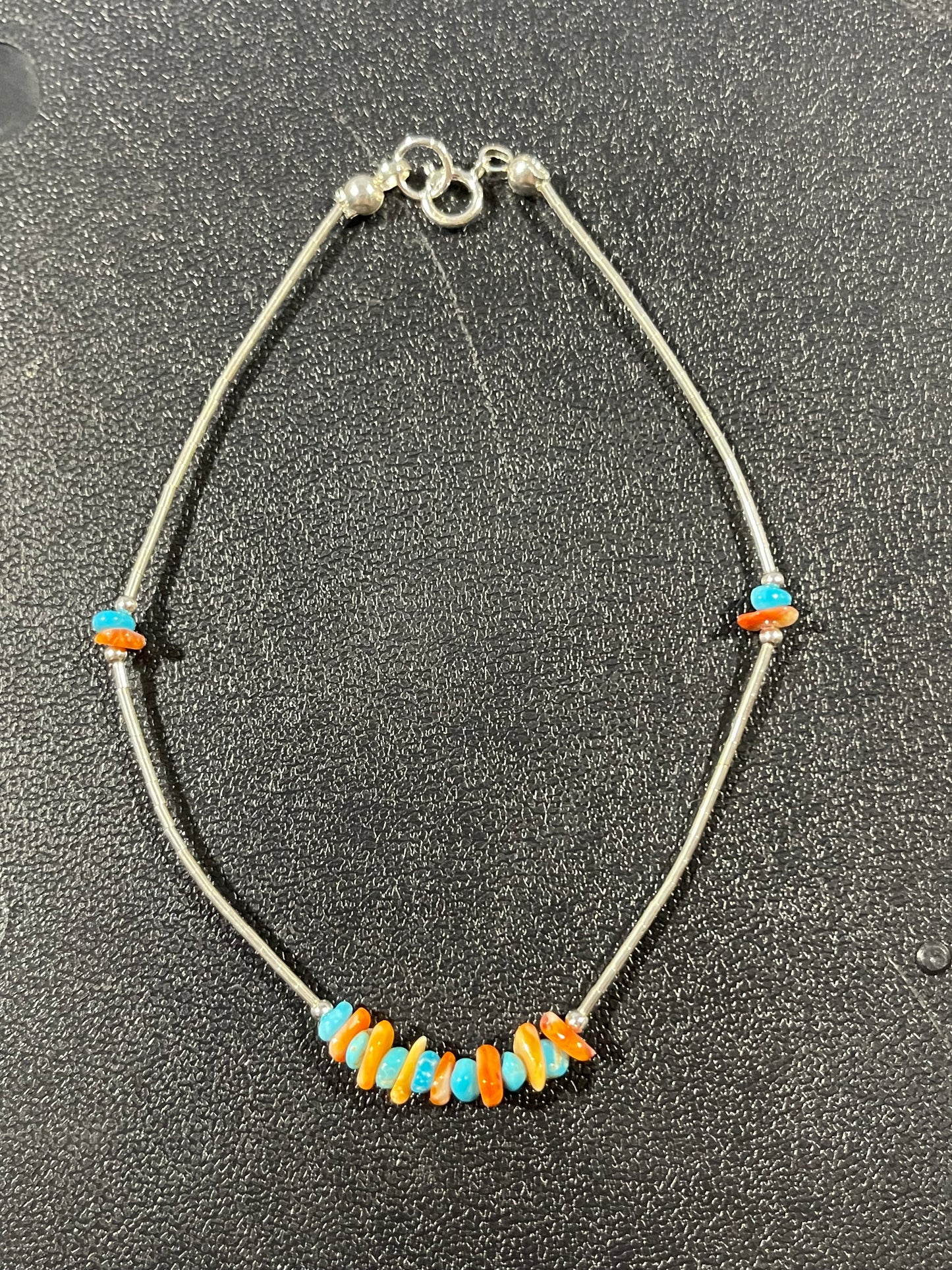 Spiny Oyster and Sleeping Beauty Turquoise Anklet 9-inch