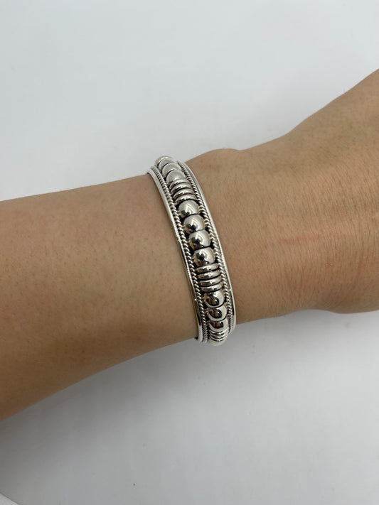 5.75-6.75” “Water Bead” Silver Stacker Cuff by Thomas Charley, Navajo