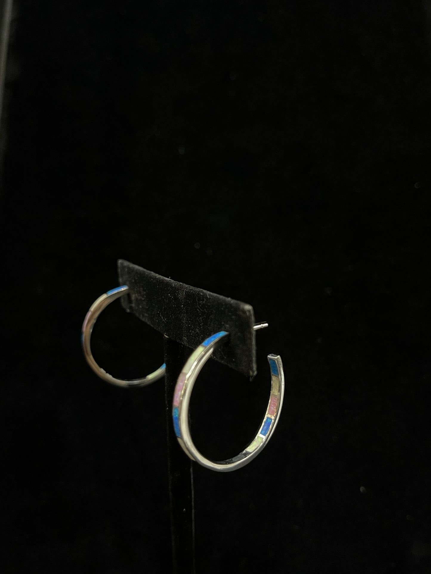 Multi opal inlay Hoop Post Earrings