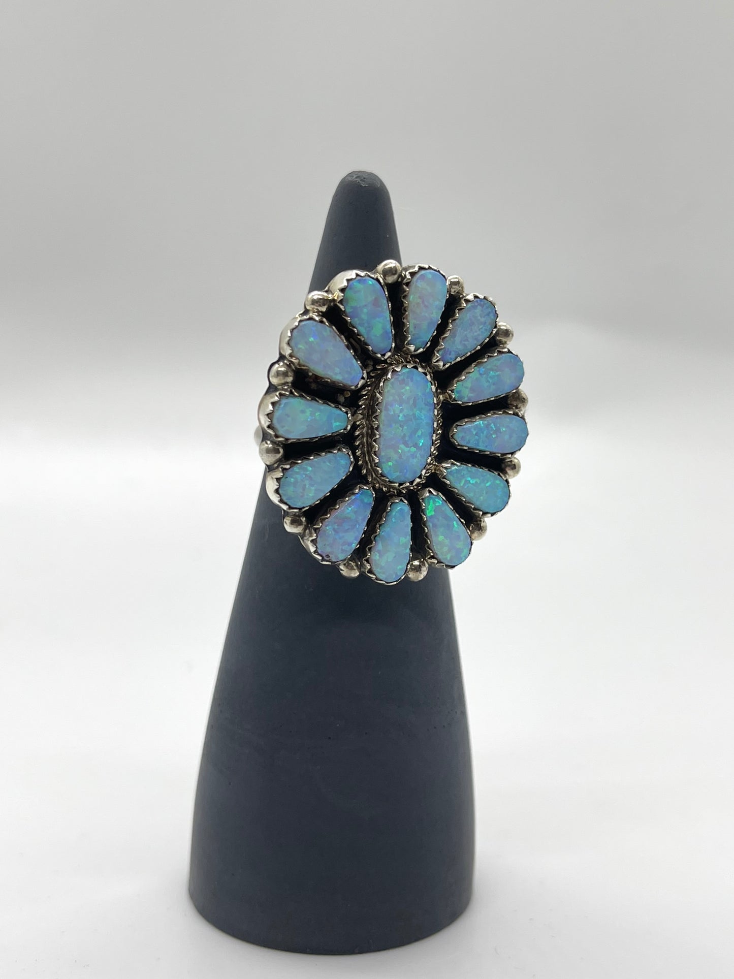 Adjustable White Opal Cluster Ring by Alicia Wilson, Navajo