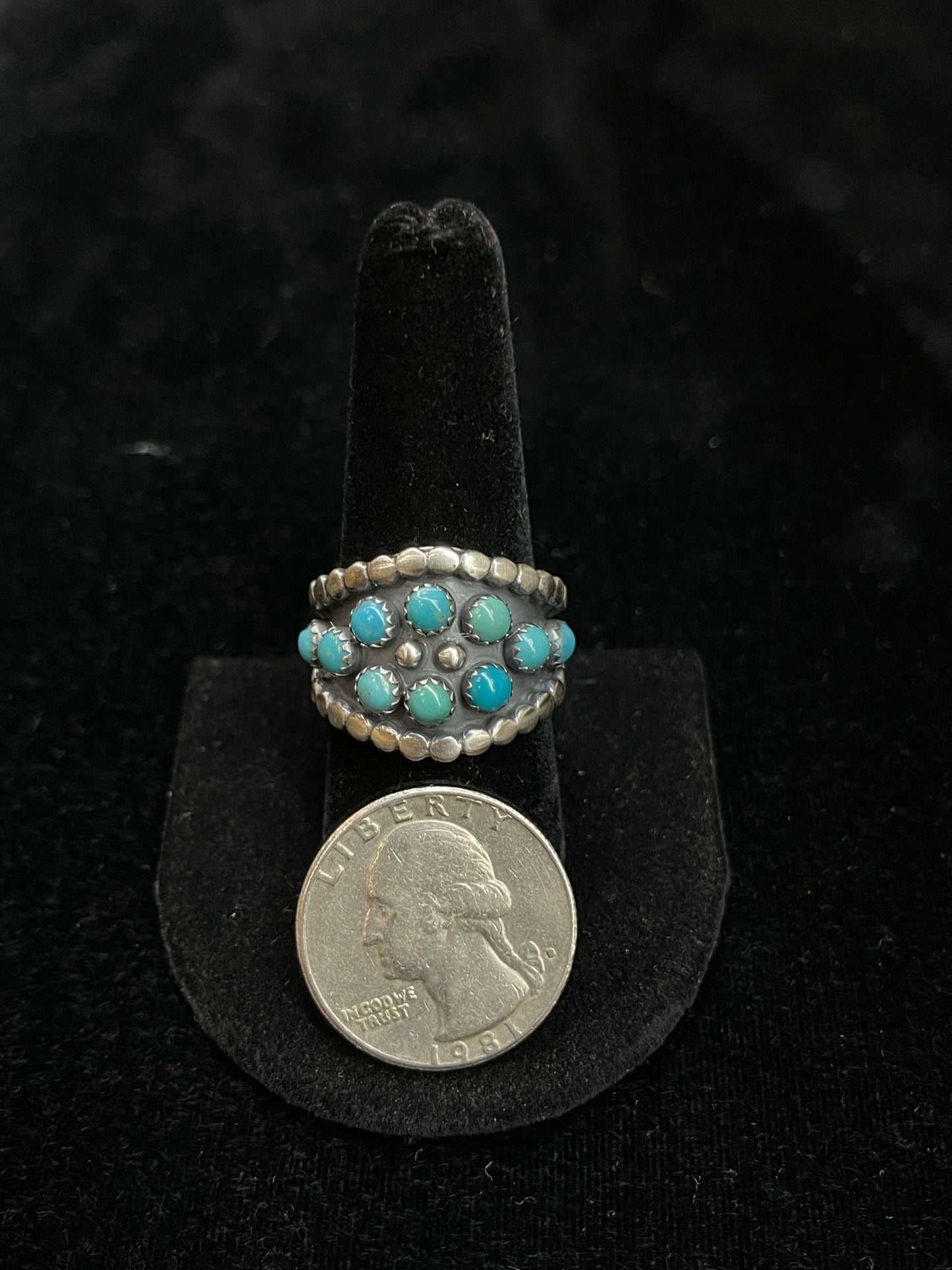 Ten Stone Turquoise Ring by Jeanette Saunders, Navajo