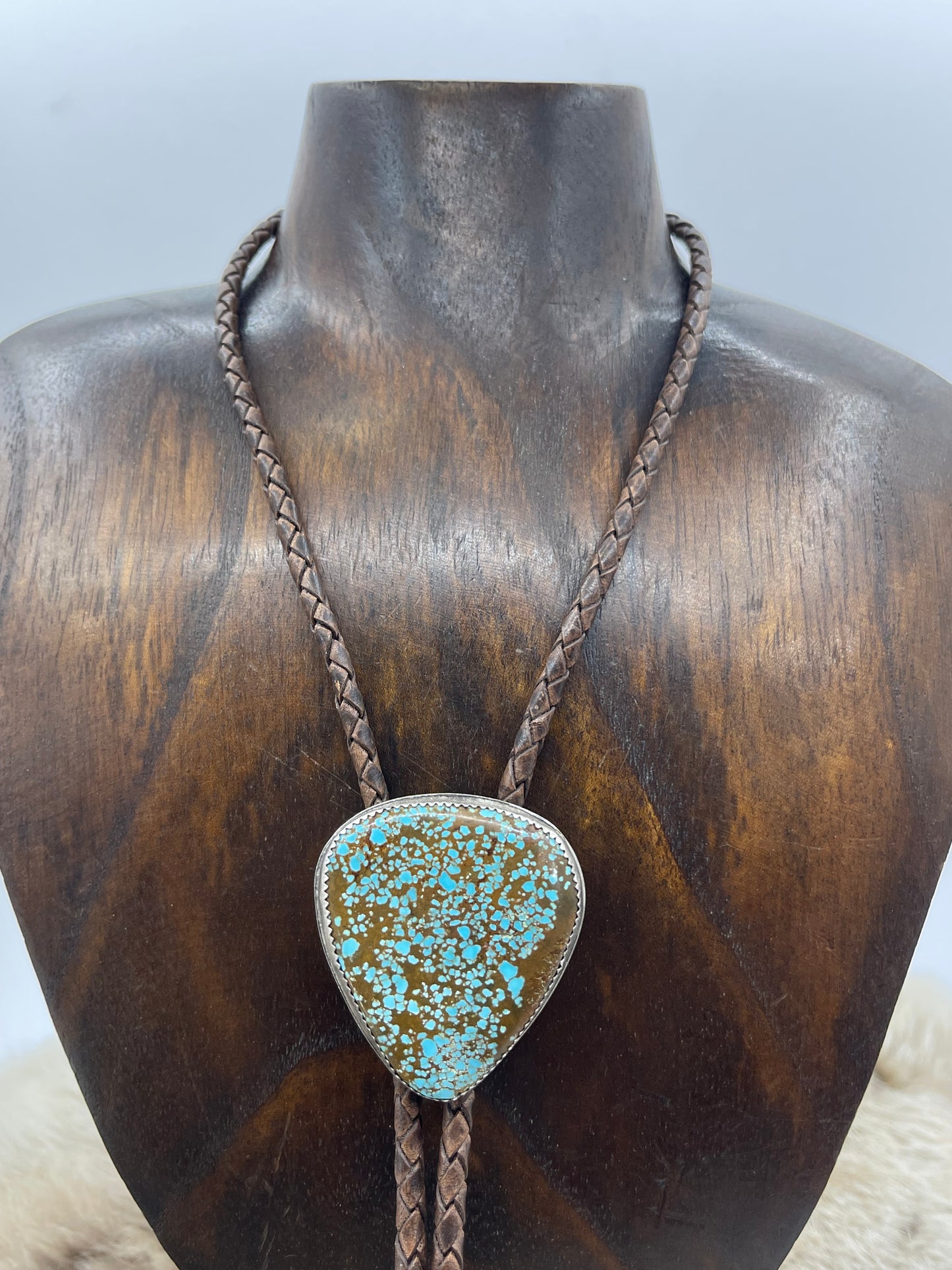 #8 Turquoise Bolo Tie by Carrie Cannon, Kiowa