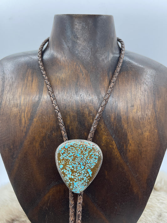#8 Turquoise Bolo Tie by Carrie Cannon, Kiowa