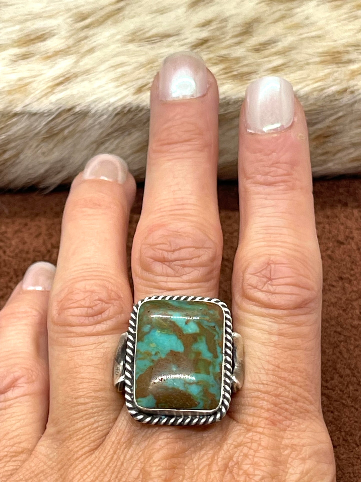 9.5 Kingman Turquoise Rectangle Ring by Gregg Yazzie, Navajo