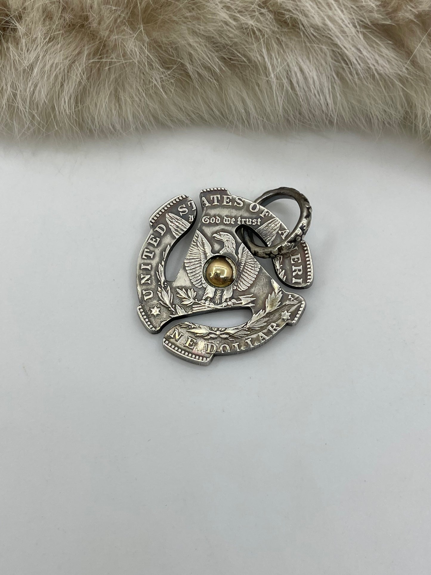 11.7mm Bale Silver Dollar “Hit Record” Pendant with 14K Gold by Bad Bronc