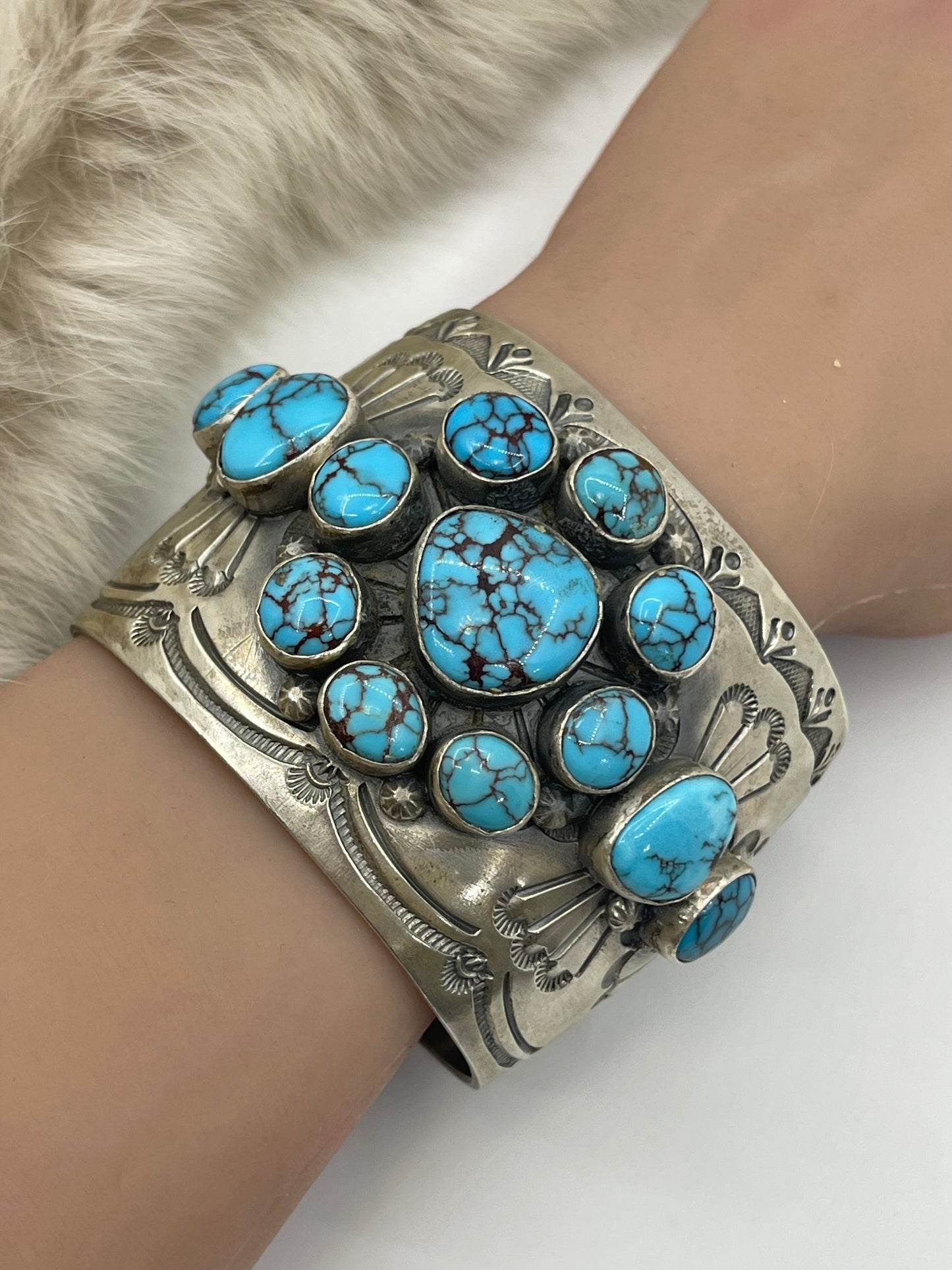 6.75" Egyptian Turquoise Cluster Cuff by John Nelson, Navajo