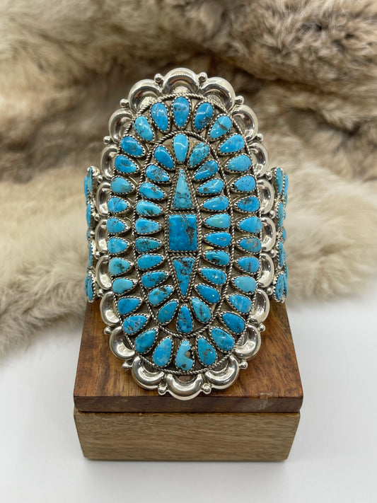 7” Kingman Turquoise Cluster Cuff by Justina Wilson, Navajo