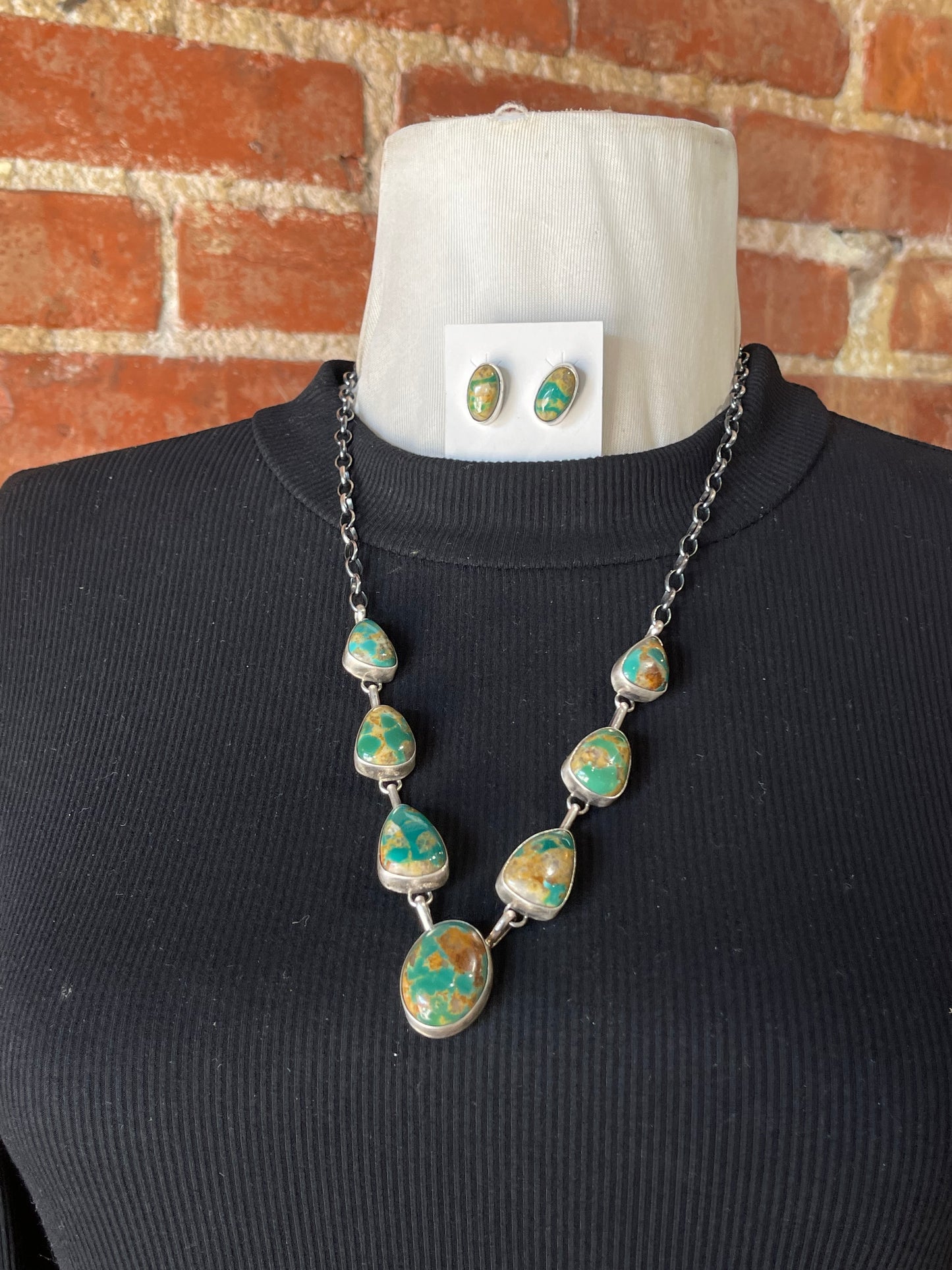 Royston Turquoise 7 Stone Necklace and Earrings by Augustine Largo, Navajo