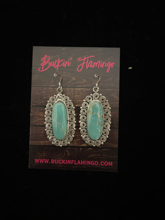 Turquoise Oval Dangle Earrings by Loretta Delgarito, Navajo
