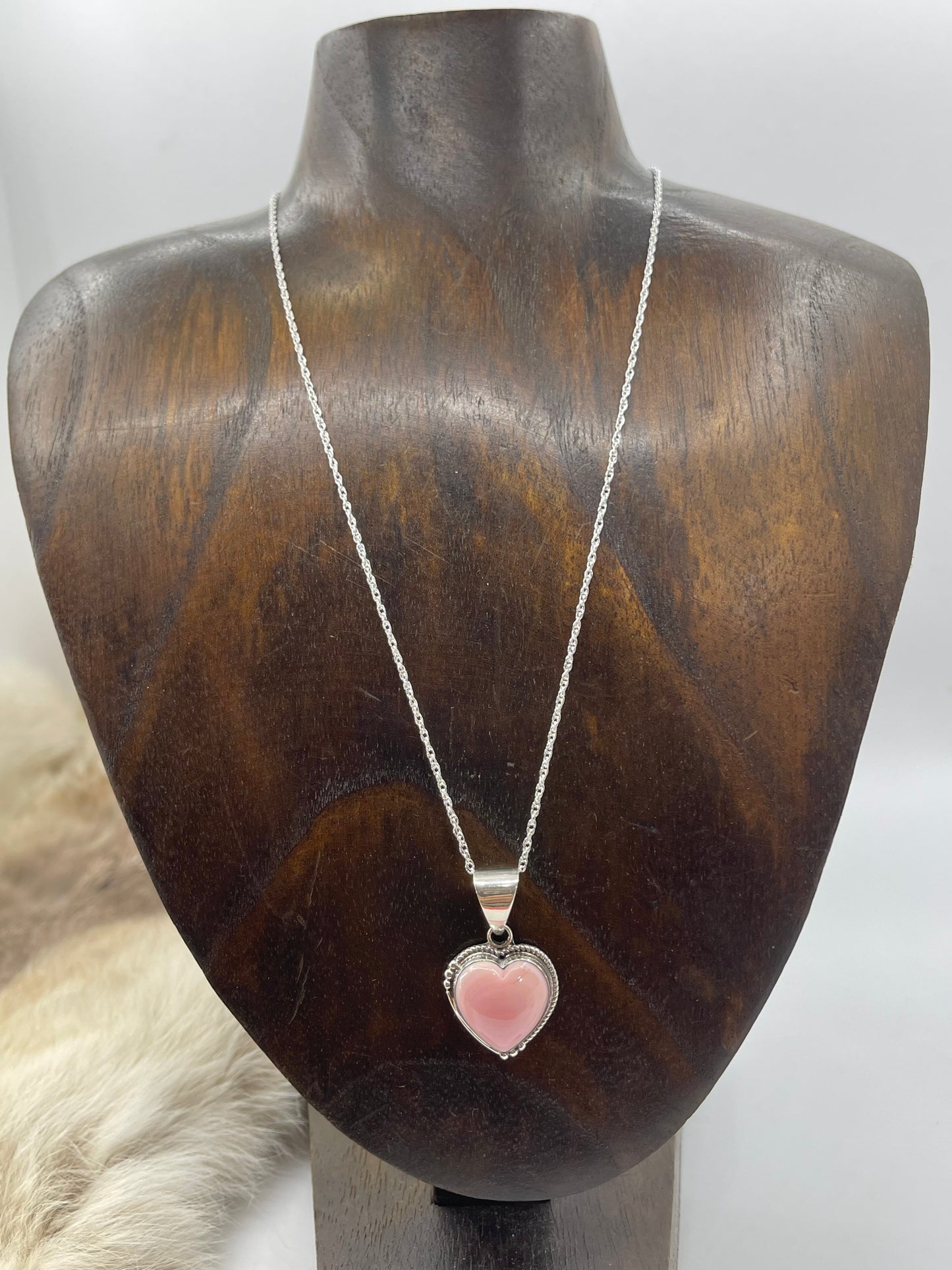 Pink Conch Heart Pendant on 18" Chain
