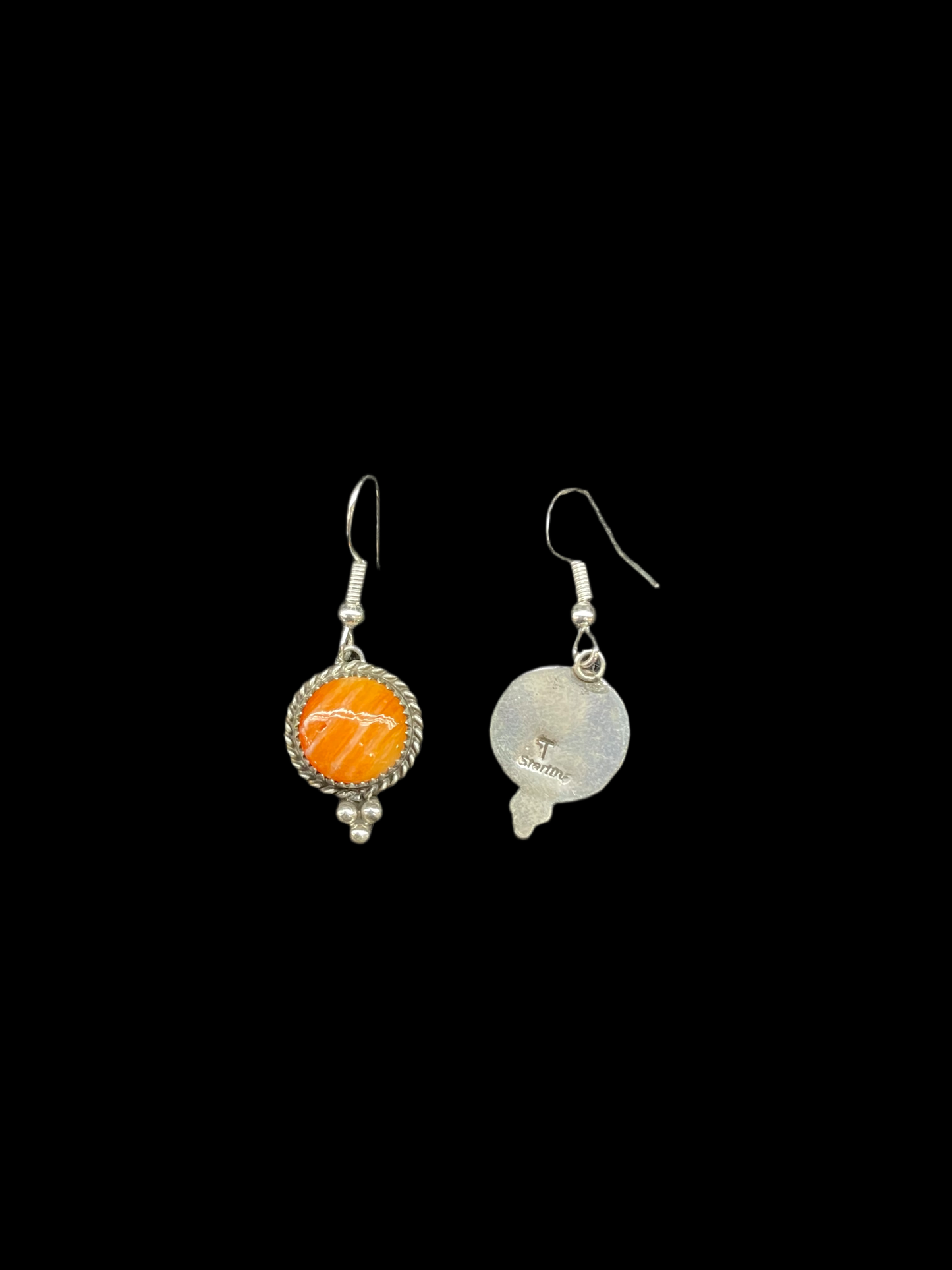 Orange Spiny Oyster Hook Dangle Earrings by Theresa Smith, Navajo