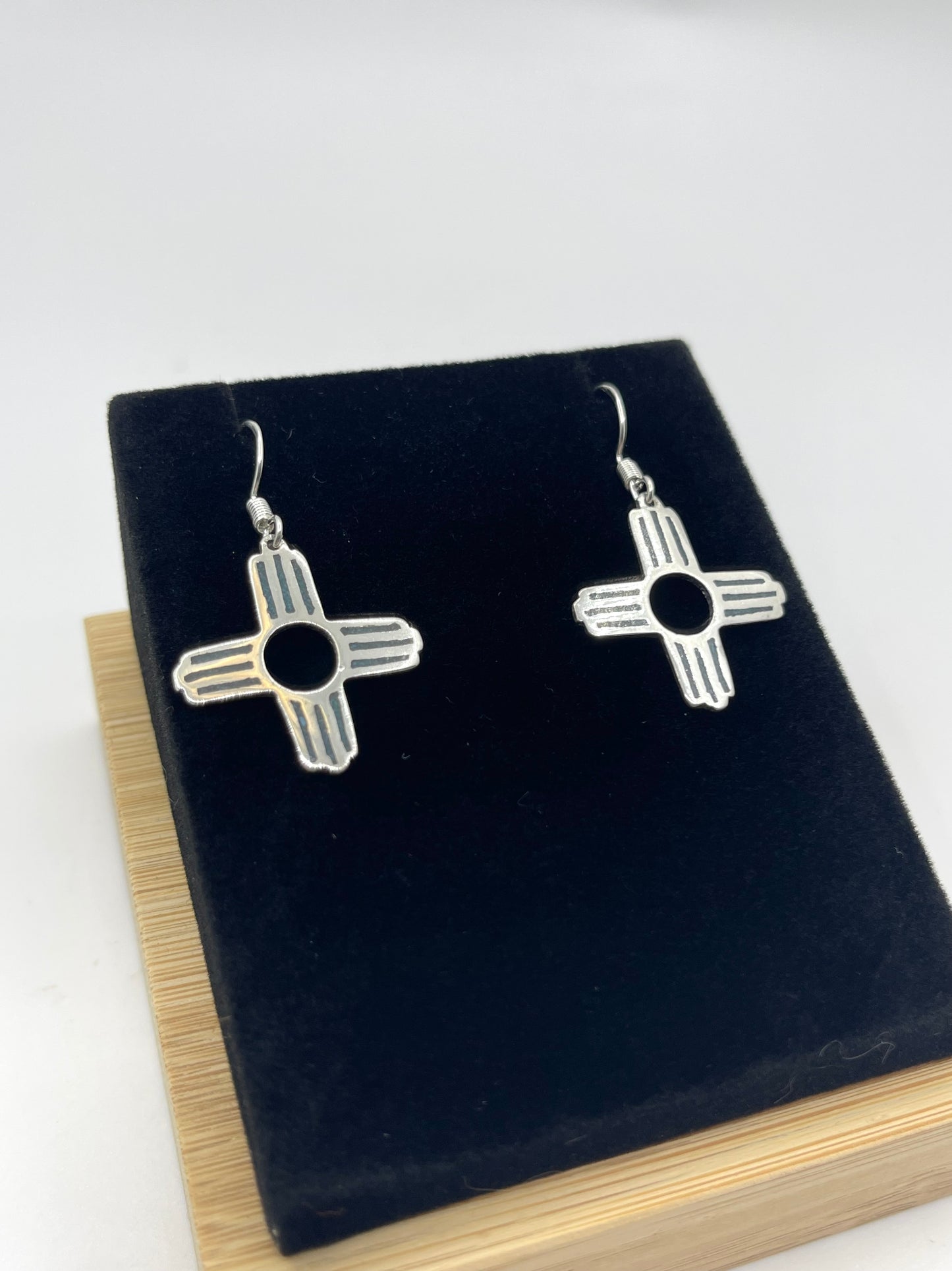Sterling Silver Inlay Zia Symbol Dangle Earrings by Zia