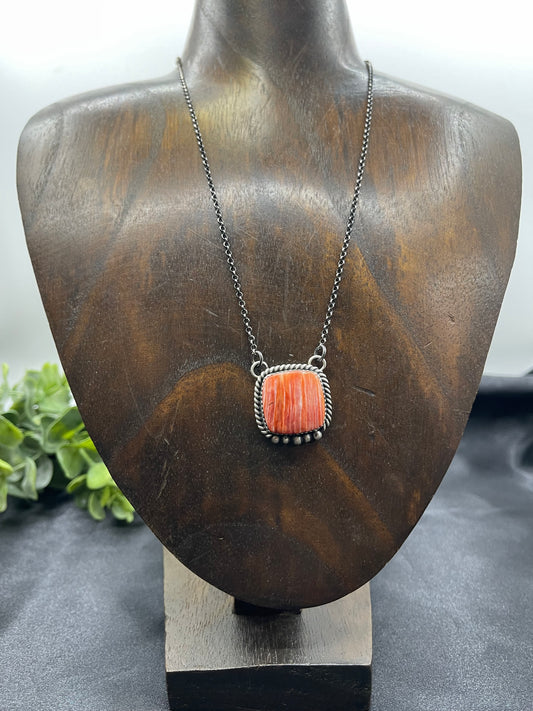 16" Red Spiny Oyster Necklace by Freda Martinez