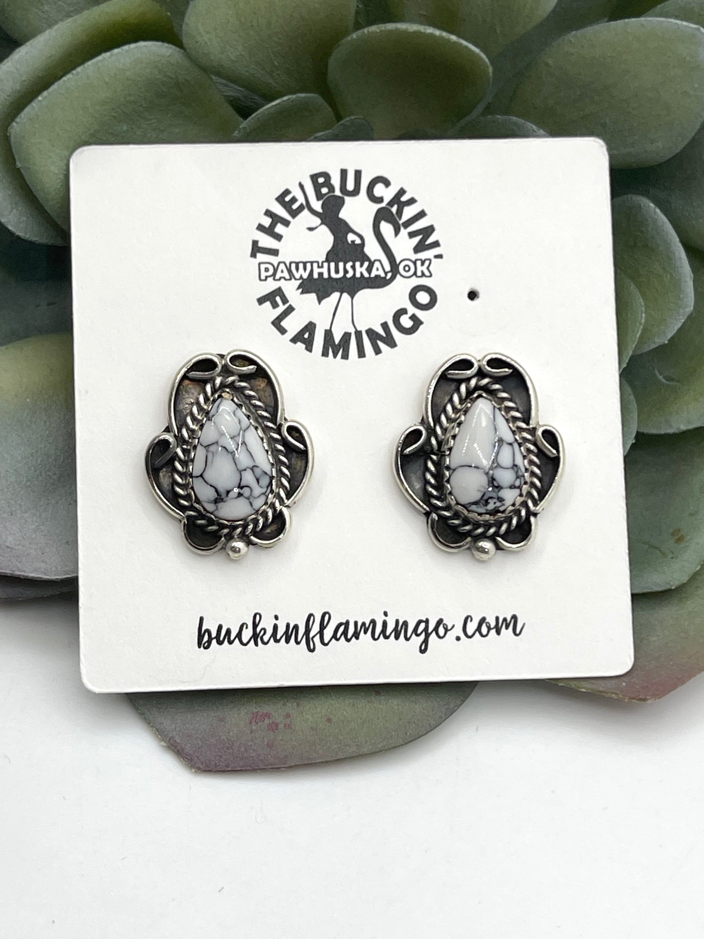 White Howlite with Swirl Earrings by Sharon McCarthy, Navajo
