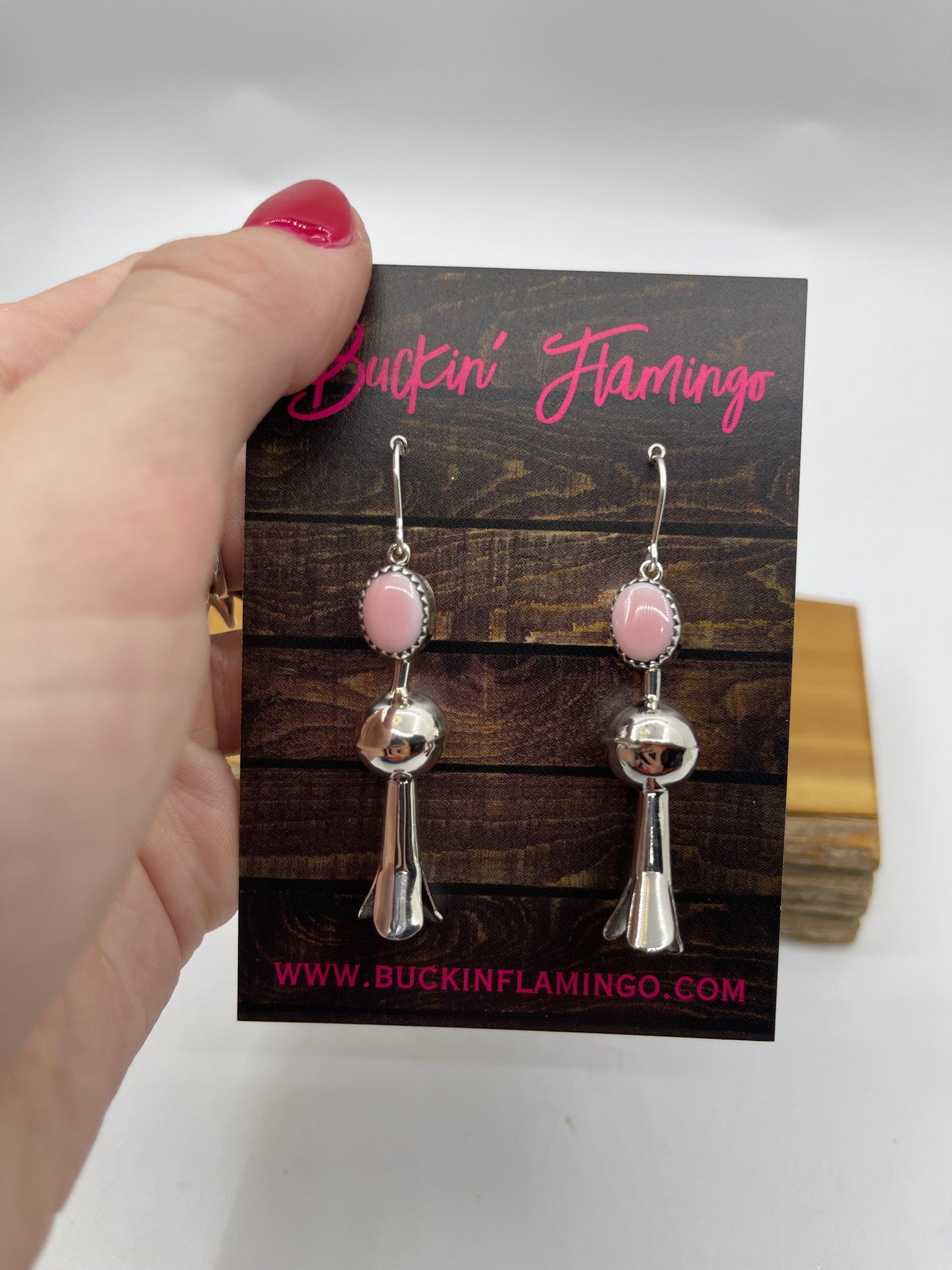 Pink Conch Shell Blossom Dangle Earrings by Emily Tsosie, Navajo