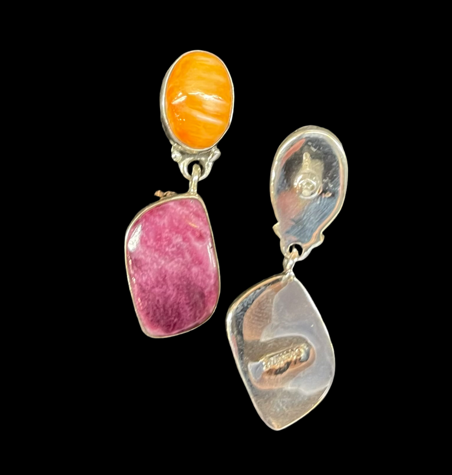 Purple and Orange Spiny Oyster Shell 2-Stone Post Dangle Earrings