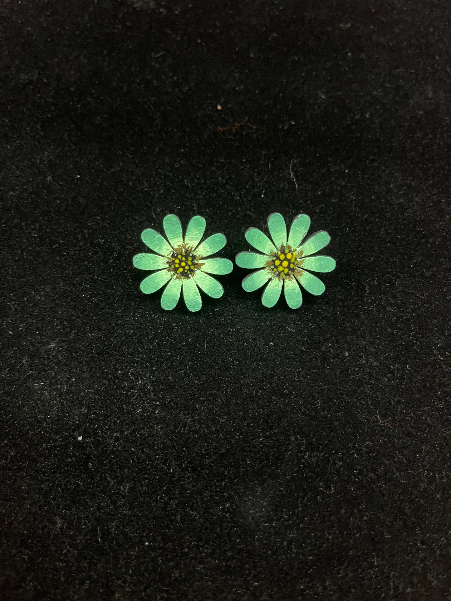 Hand Painted Wooden Flower Post Earrings by Micah Garcia, Santo Domingo