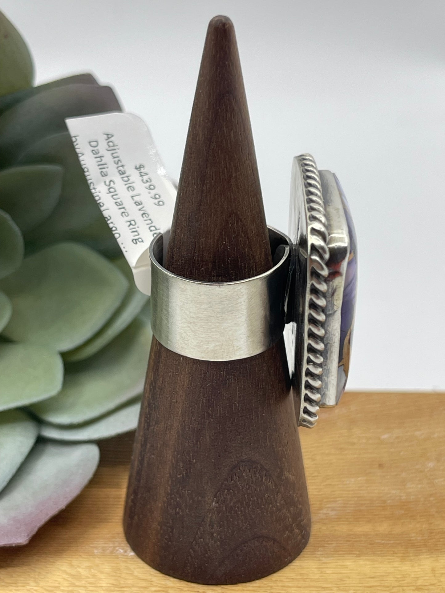 Adjustable Lavender Dahlia Square Ring by Augustine Largo, Navajo