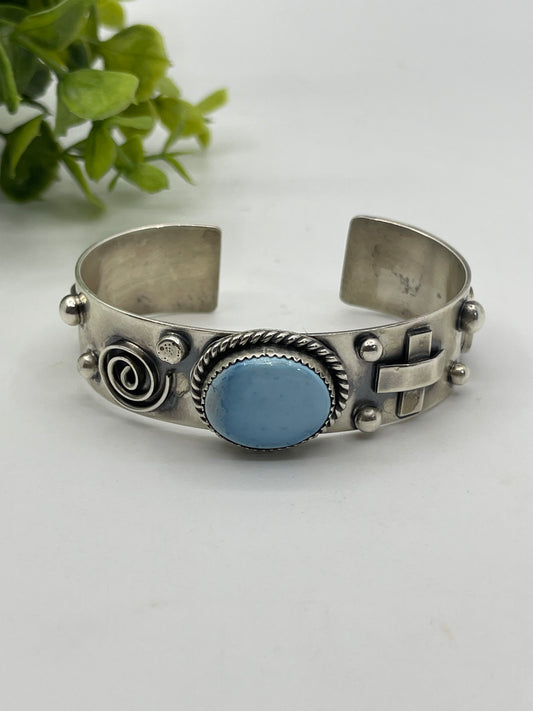 6.25" - 7.5" Golden Hills Turquoise Cuff by Delbert Secatero, Navajo