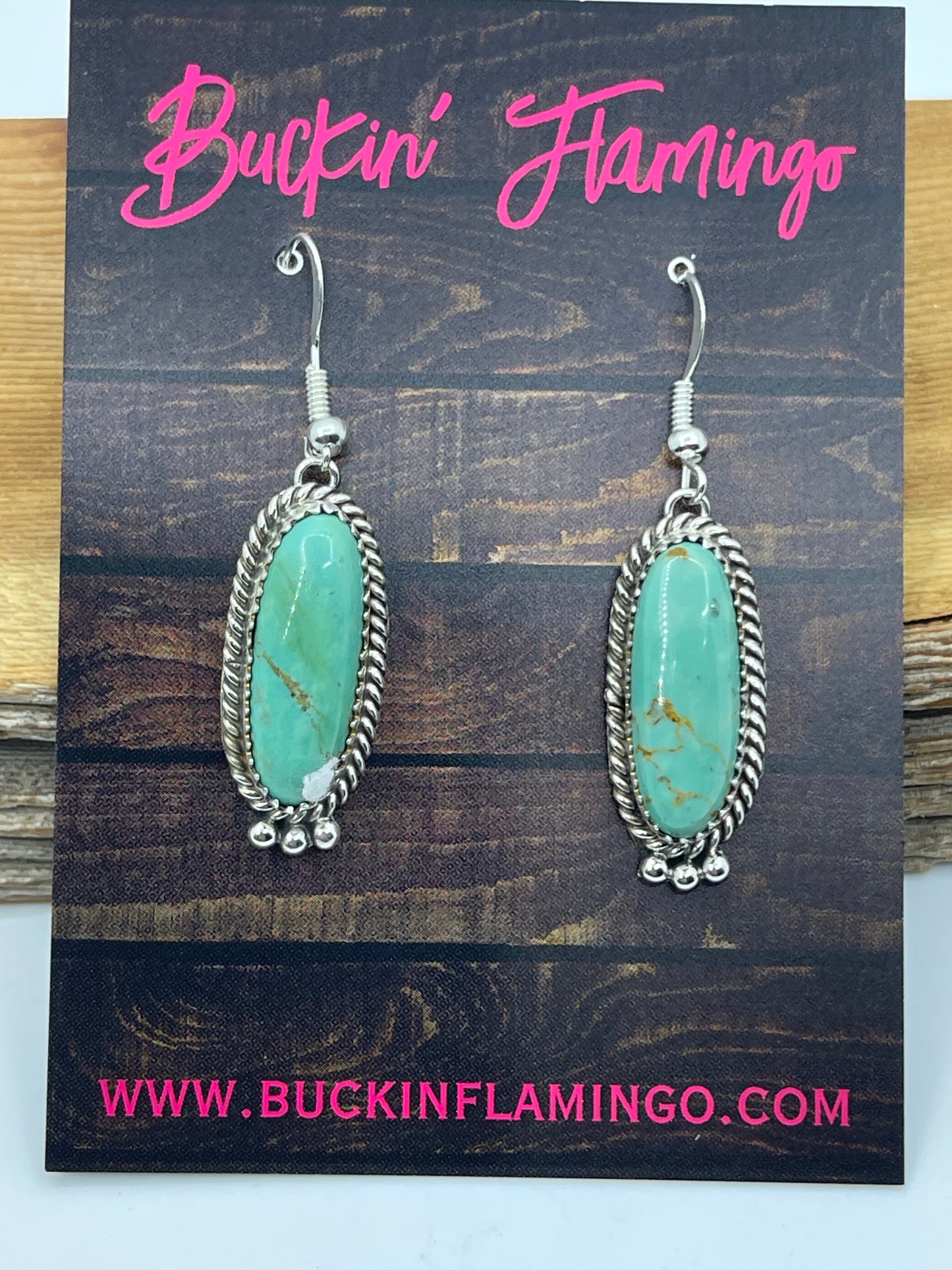 Kingman Turquoise Oval Dangle Earrings by Trish Largo, Navajo