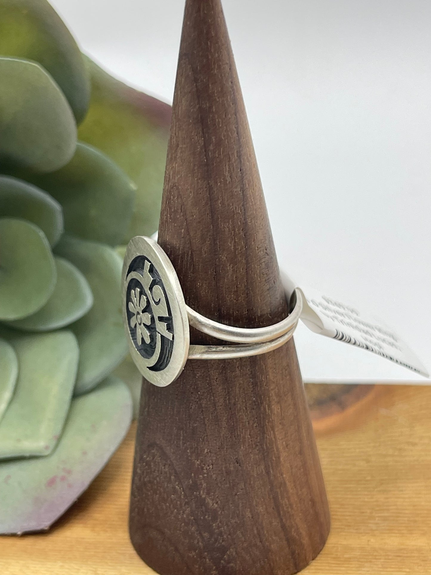 9.0 Silver Flower Ring by Trinidad Lucas, Hopi
