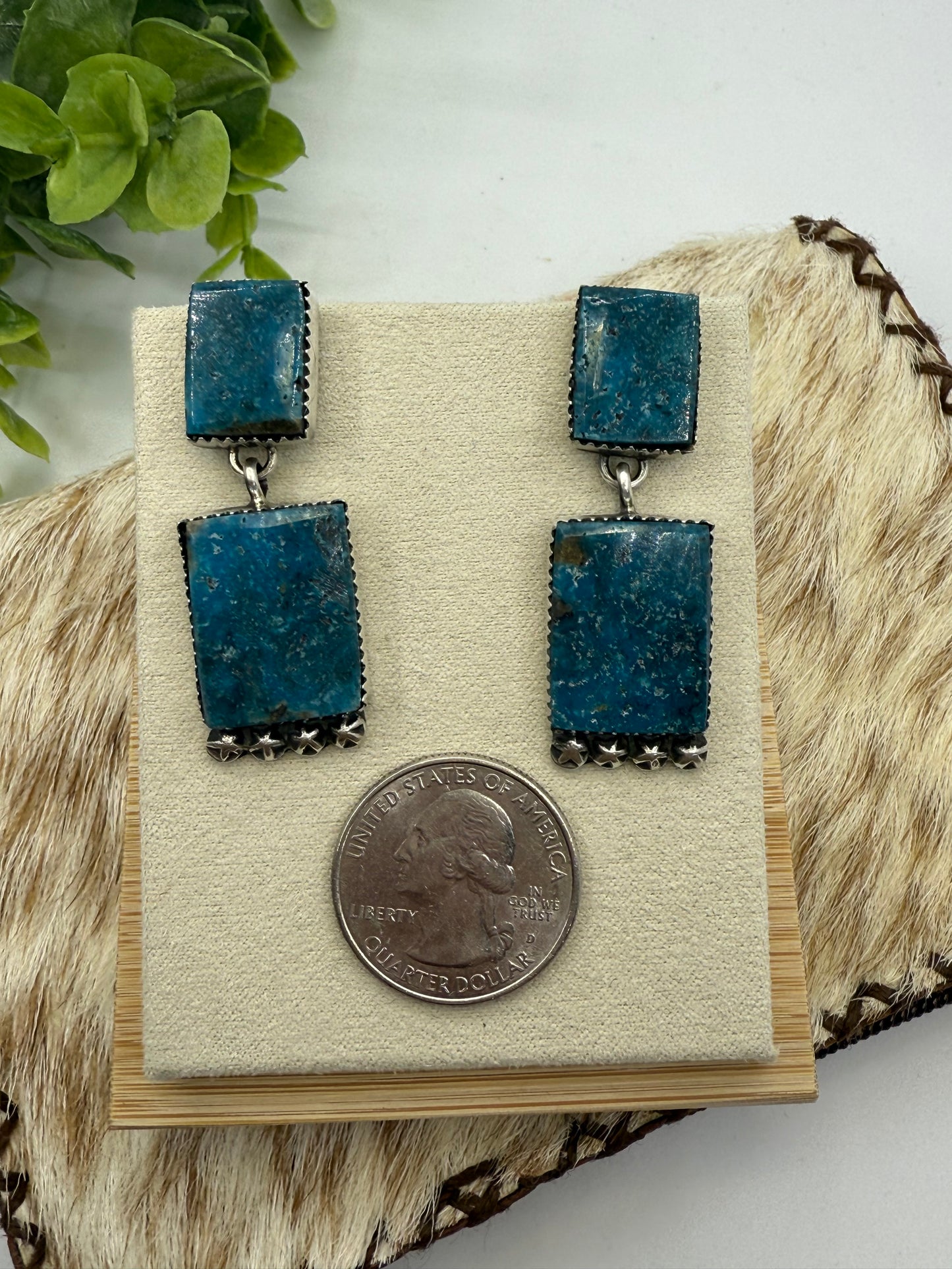 Turquoise 2 Stone Dangle Earrings by Selina Warner, Navajo