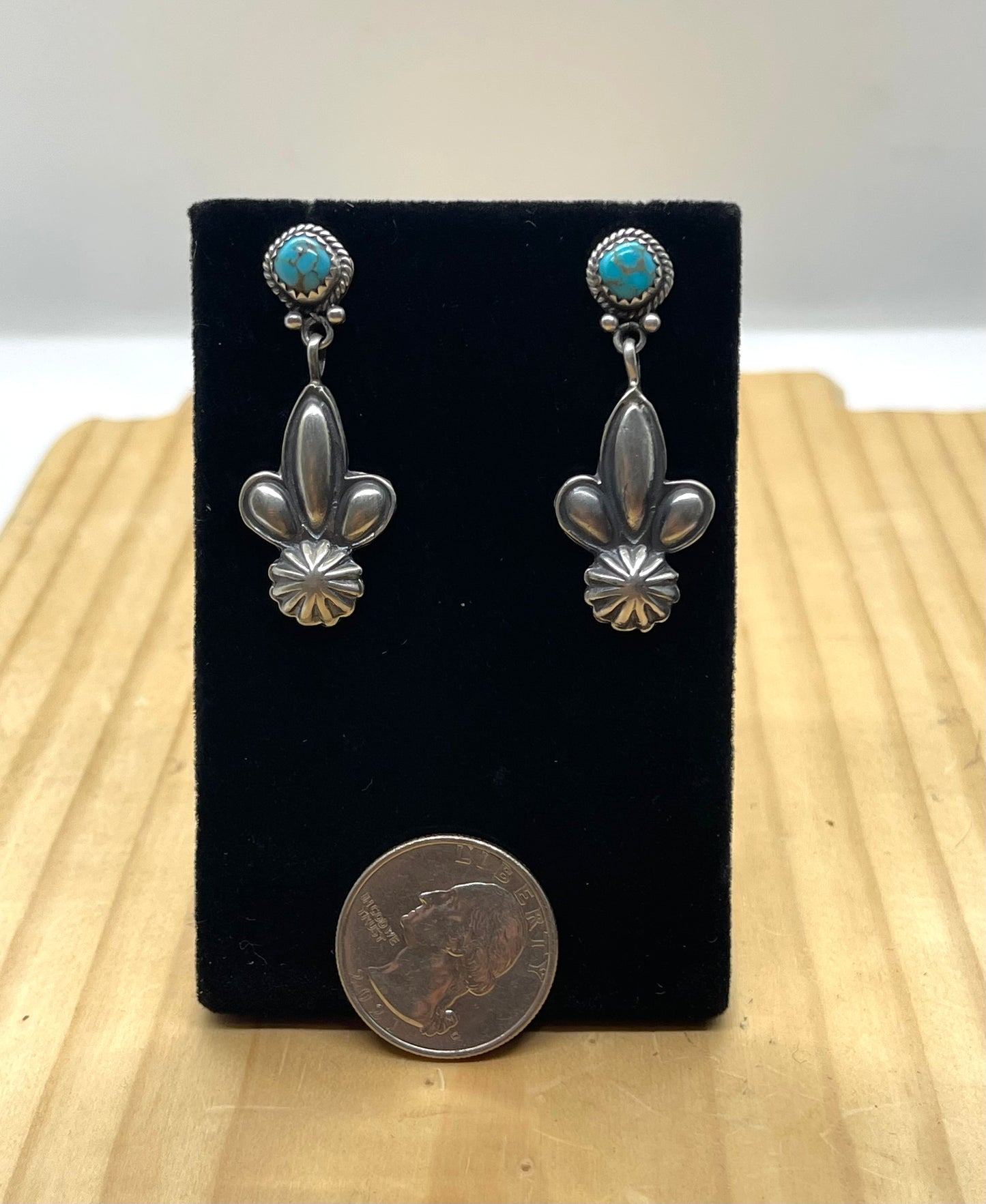 Turquoise Post Dangle Earrings by Judy Largo, Navajo