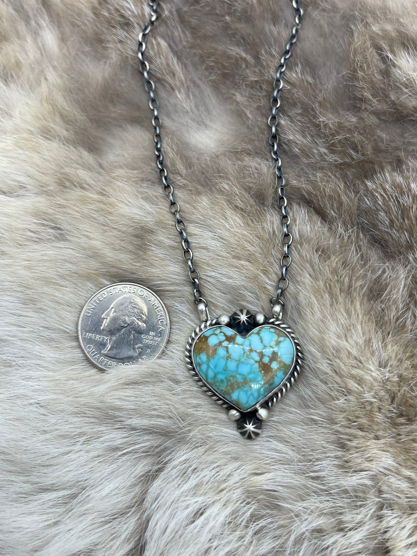 16" #8 Turquoise Heart Necklace by Johnny Dixon, Navajo