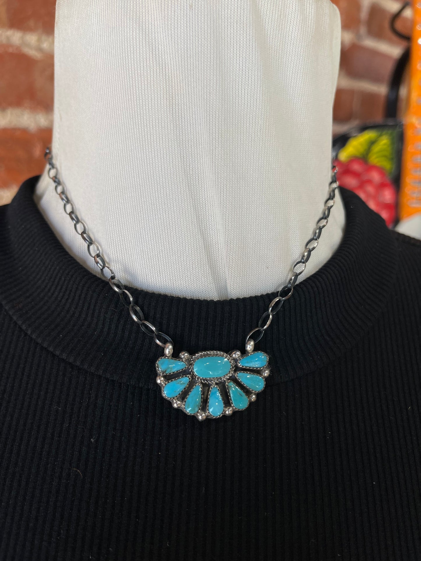 16" Kingman Turquoise Half Cluster Necklace by Alicia Wilson, Navajo