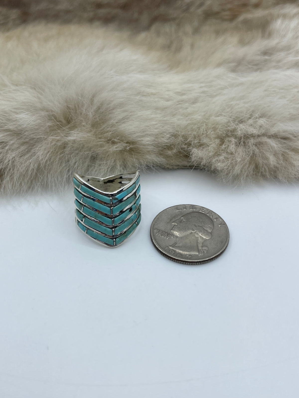 5 Row Chevron Ring by Andrew Enrico, Navajo