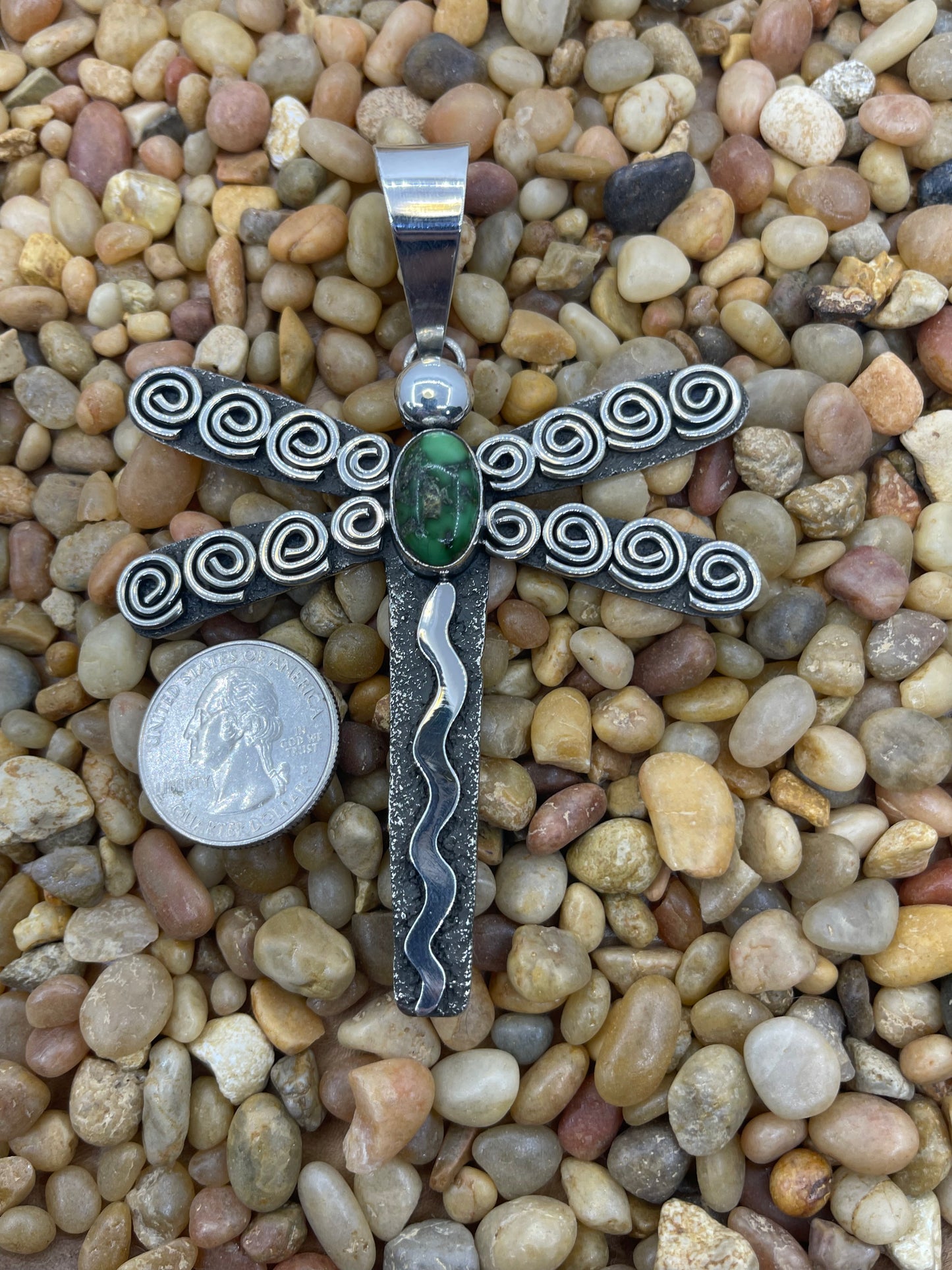 DragonFly Pendant with Kingman Turquoise Stone by Alex Sanchez, Navajo