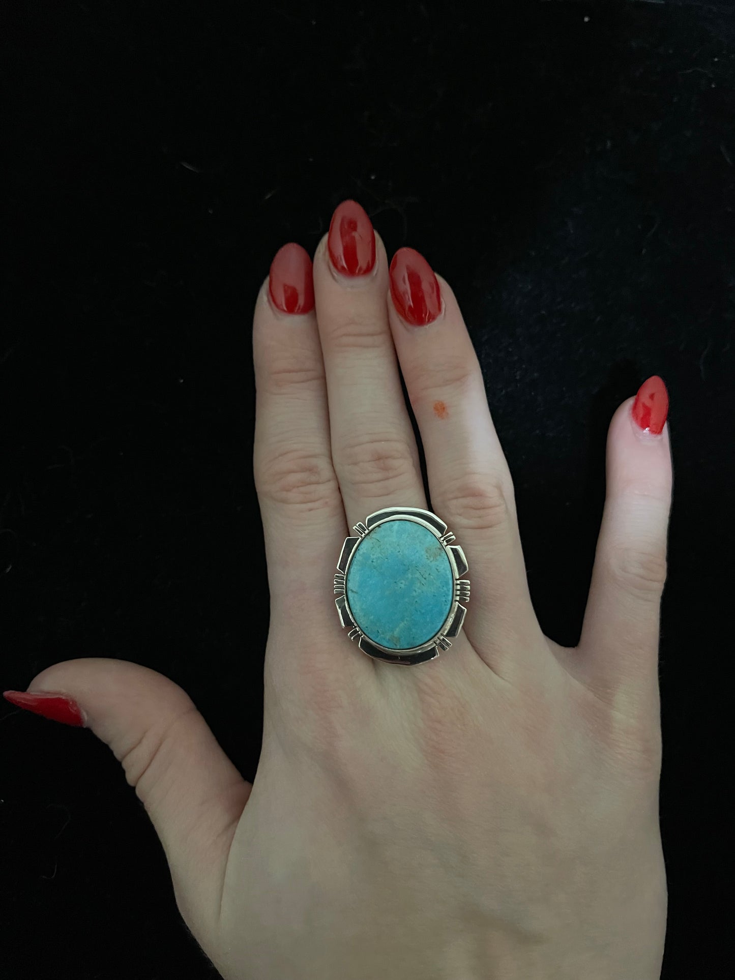 7.0 Turquoise Circle Ring by Evalyn Bahe, Navajo