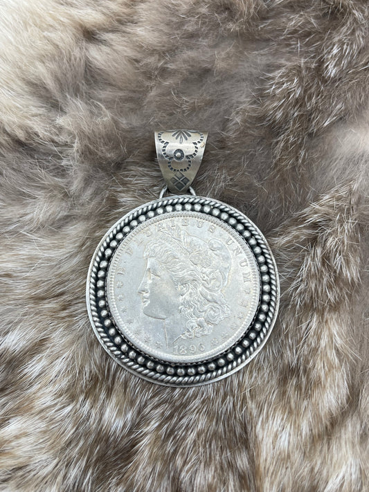 1896 Antique Silver Morgan Dollar Pendant with 10mm Bail by Jeff Largo, Navajo
