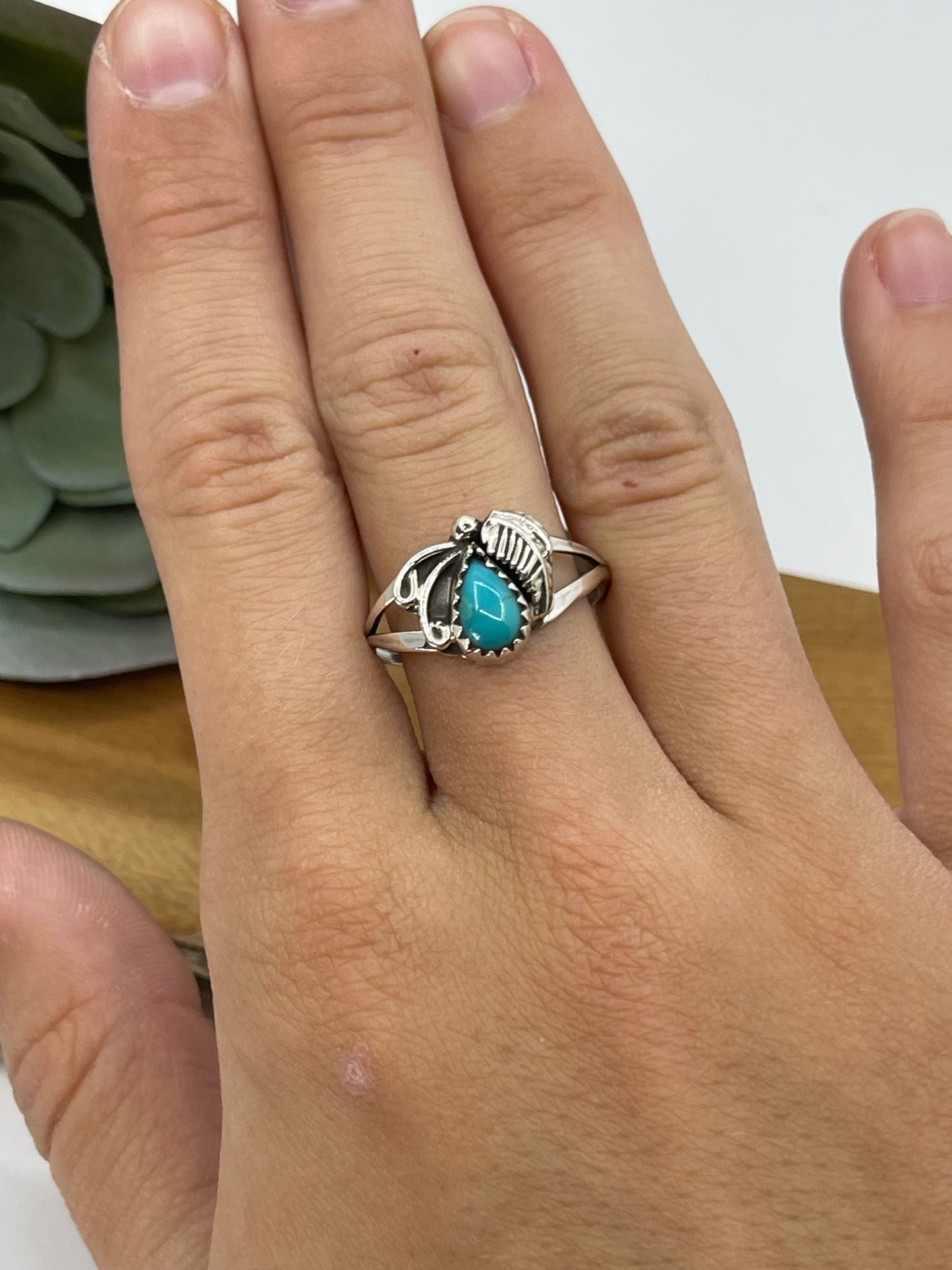 7.0 Turquoise Teardrop Ring by Theresa Smith, Navajo