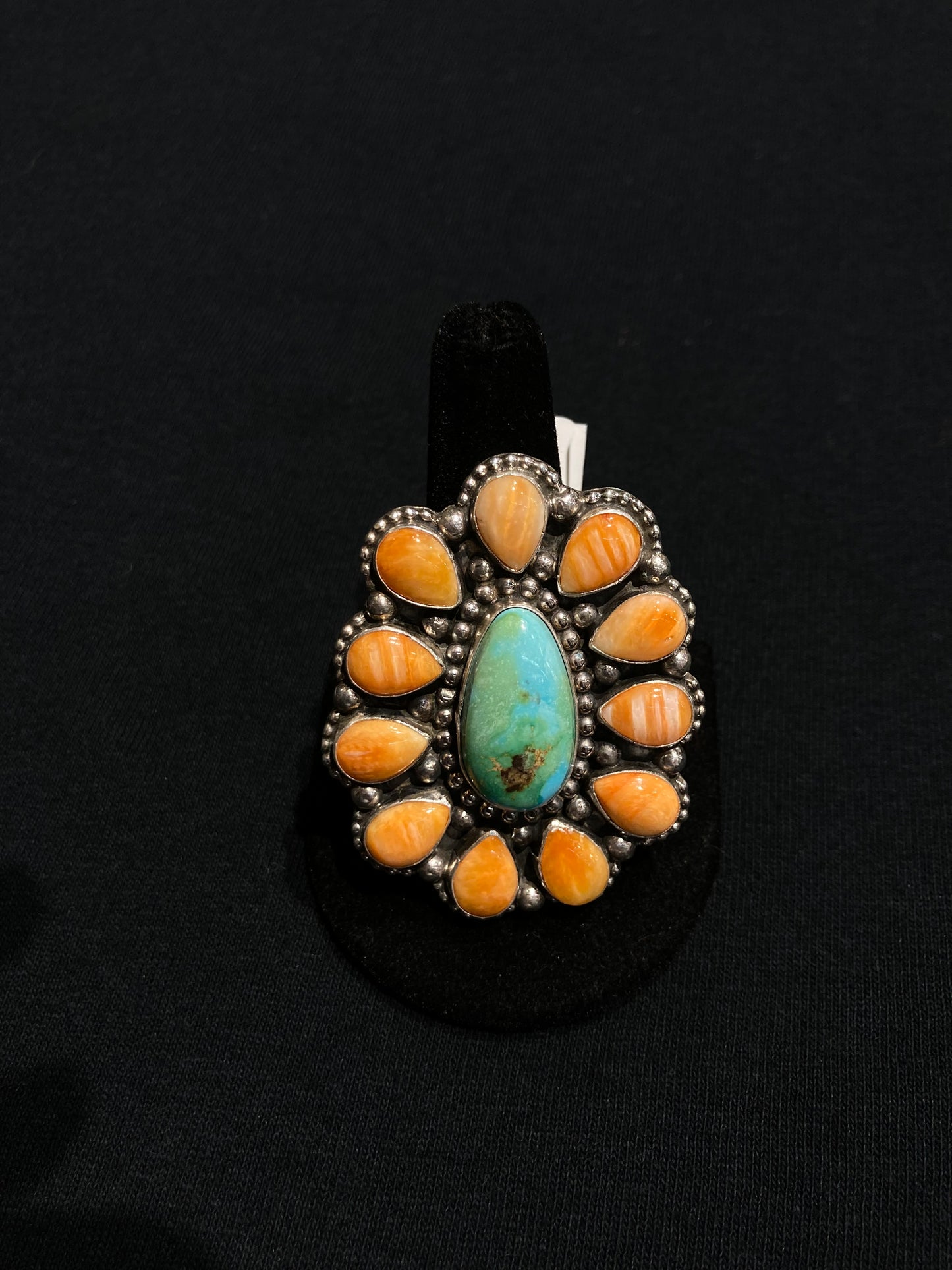 10.0 Sonoran Gold Turquoise and Orange Spiny Oyster Shell Cluster Ring by Sheila Becenti, Navajo