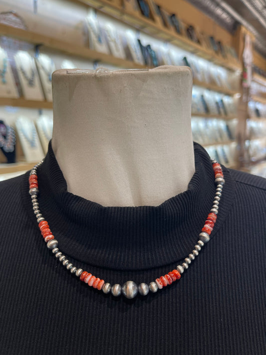 18"+2" Extender Varied 10mm Red Spiny Oyster & Navajo Style Pearls