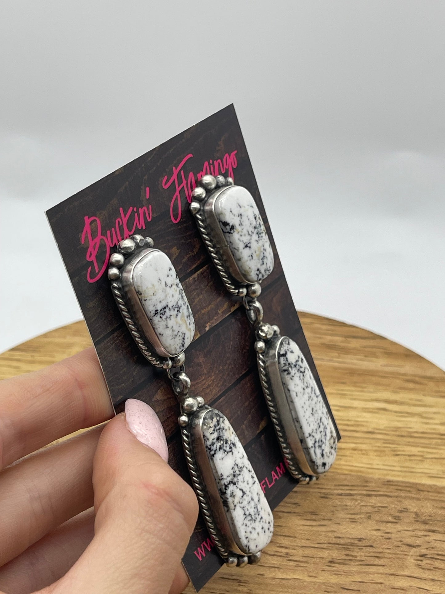 2 Stone White Buffalo Post Dangle Earrings by Elouise Kee, Navajo