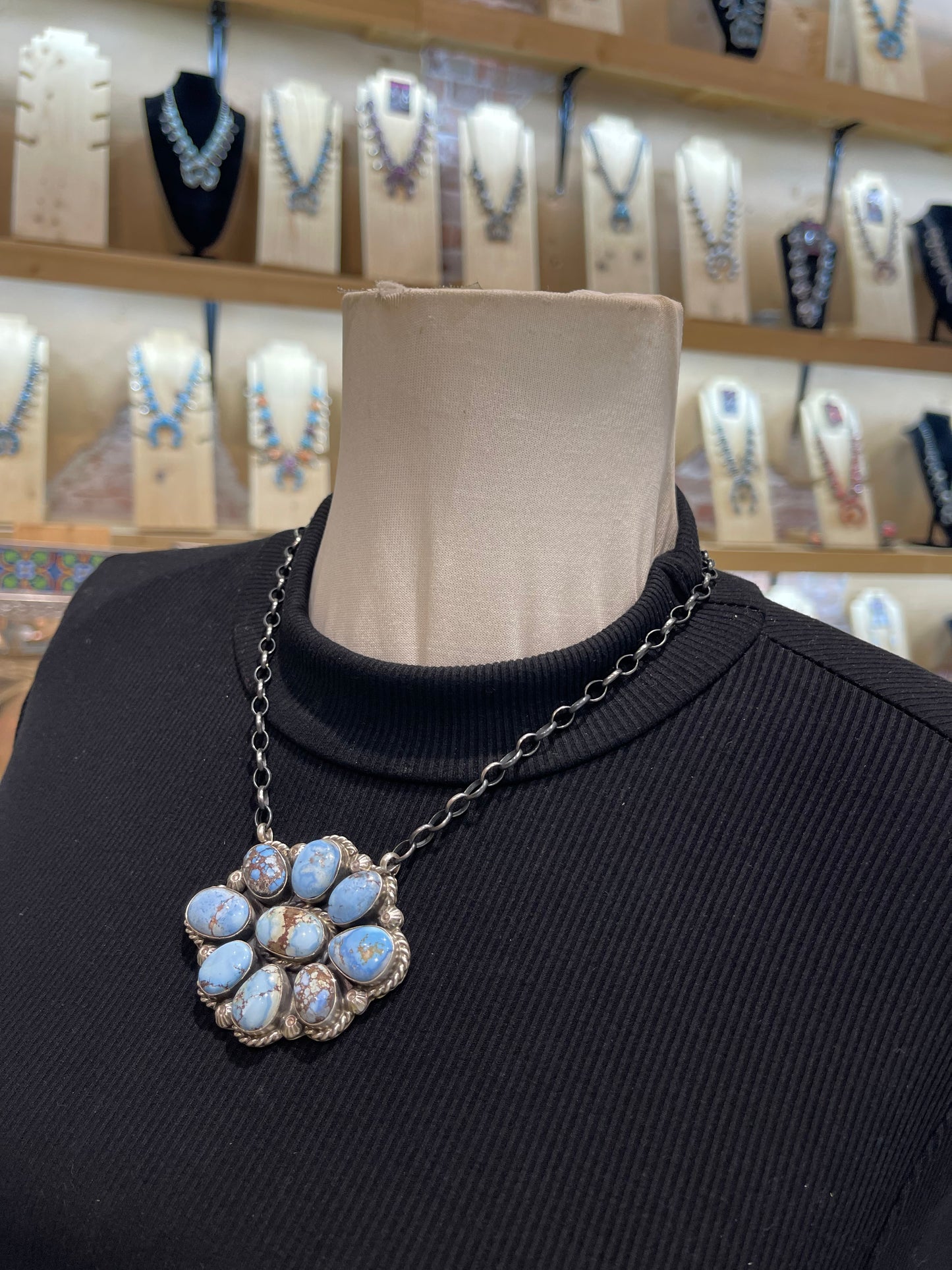 18" Golden Hills Turquoise Cluster Necklace by Augustine Largo, Navajo