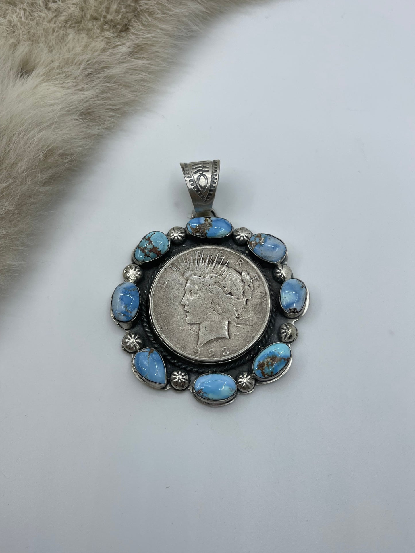 12mm Bale 1923 Peace Silver Dollar Pendant by Boyd Ashley, Navajo