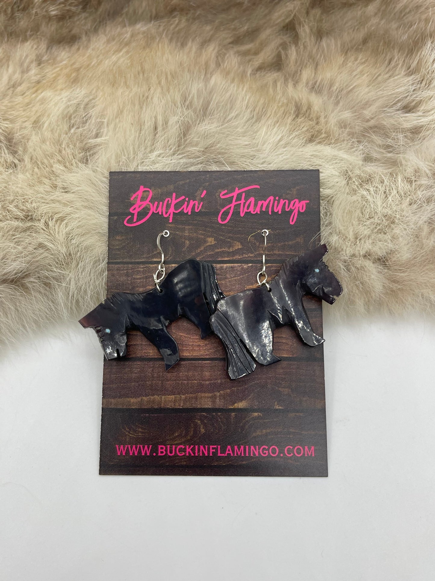 Black Jet Carved Horse Earrings by Danny Lanjose, Zuni
