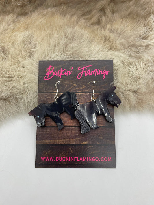 Black Jet Carved Horse Earrings by Danny Lanjose, Zuni