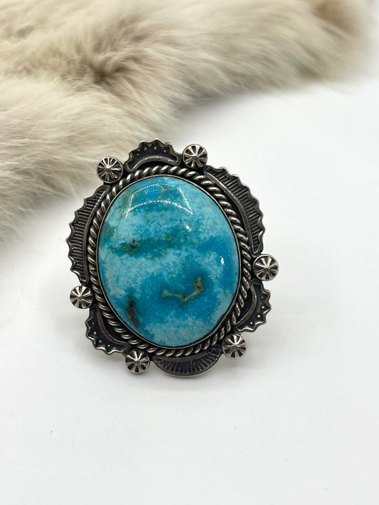7.0 Oval Turquoise Ring by Harold Joe, Navajo