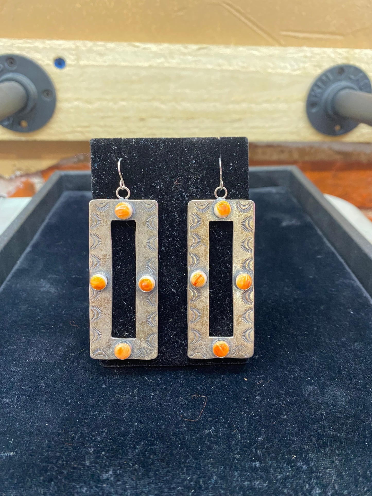 Spiny Oyster Shell on Rectangle with Hook Earrings