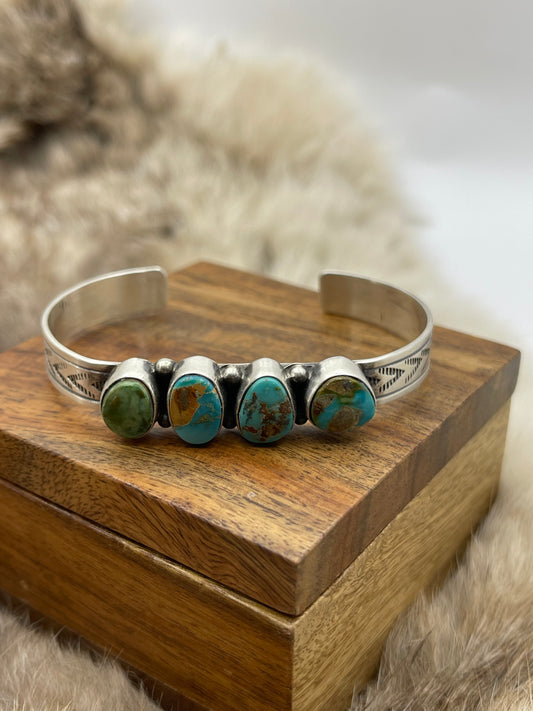4 Stone Royston Turquoise Stacker Cuff by Rick Enriquez, Navajo