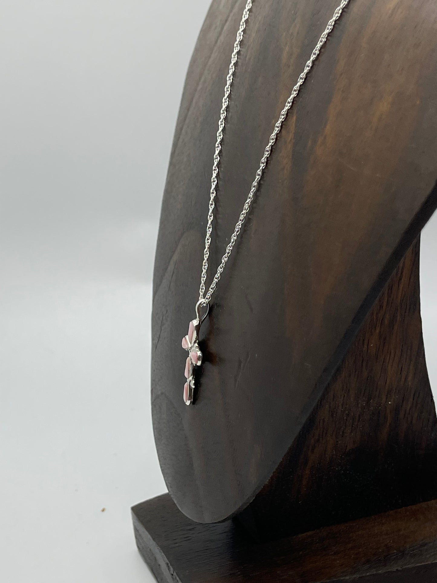 18" Inlaid Pink Conch Shell Necklace by Bryce Vacit, Zuni