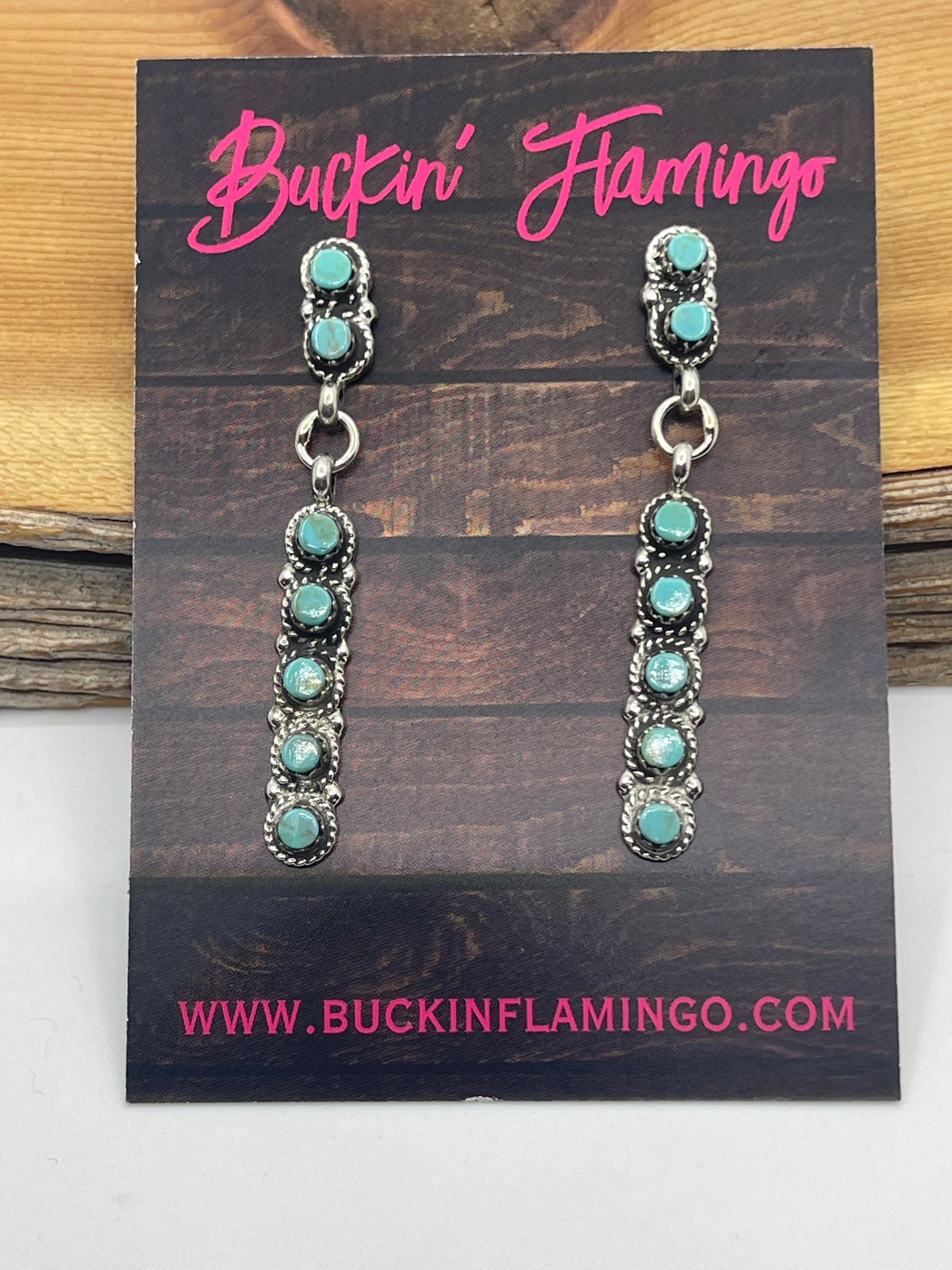 Turquoise Double Dangle Post Earrings by George Peina, Zuni