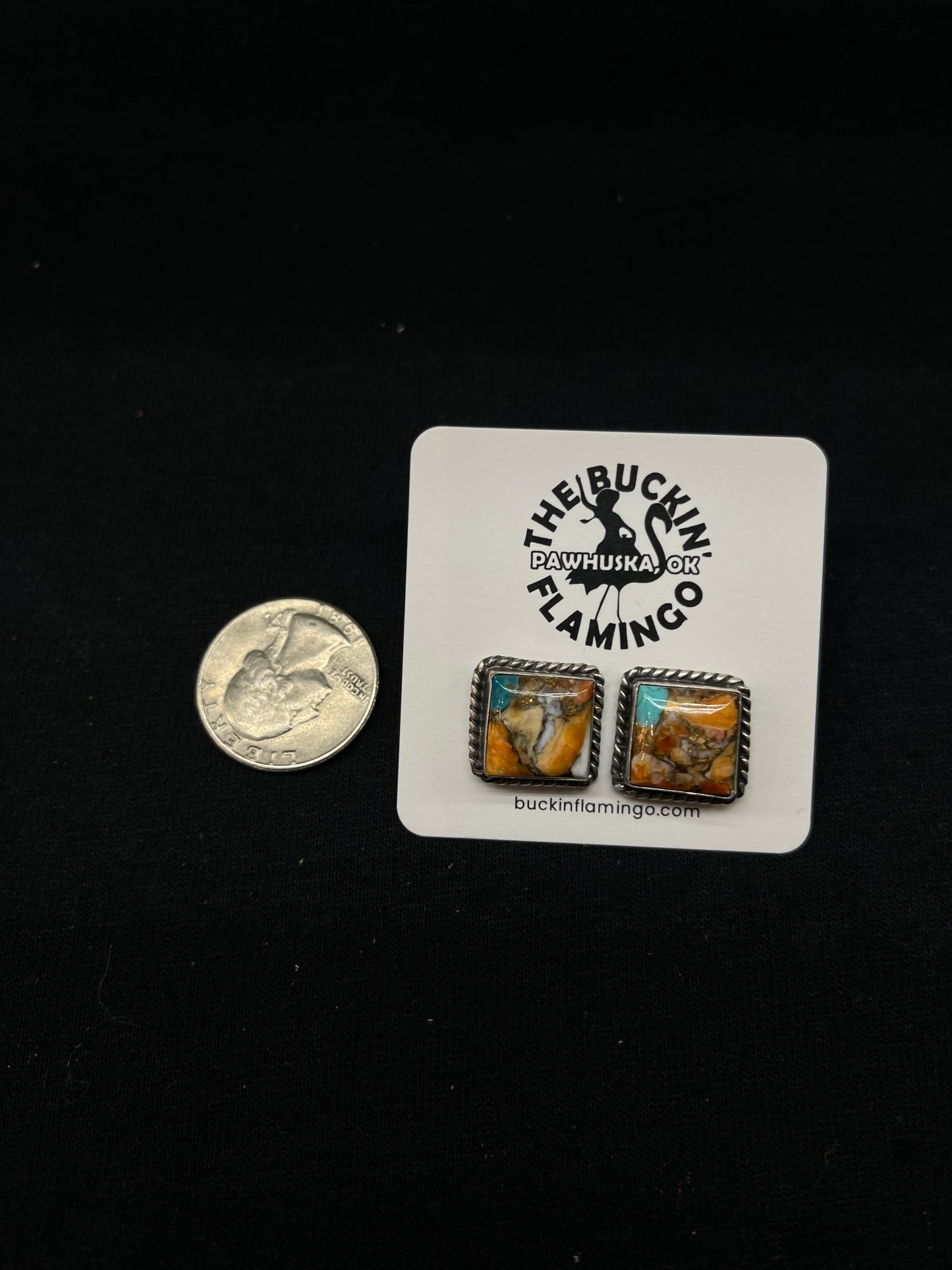 Spiny Turquoise Square Post Earrings by Judith Dixon, Navajo