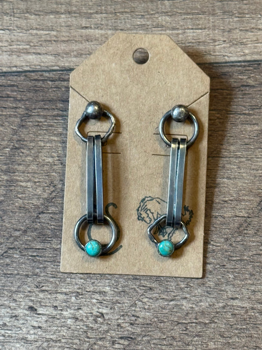 Bad Bronc Paperclip Chain Earrings with Turquoise