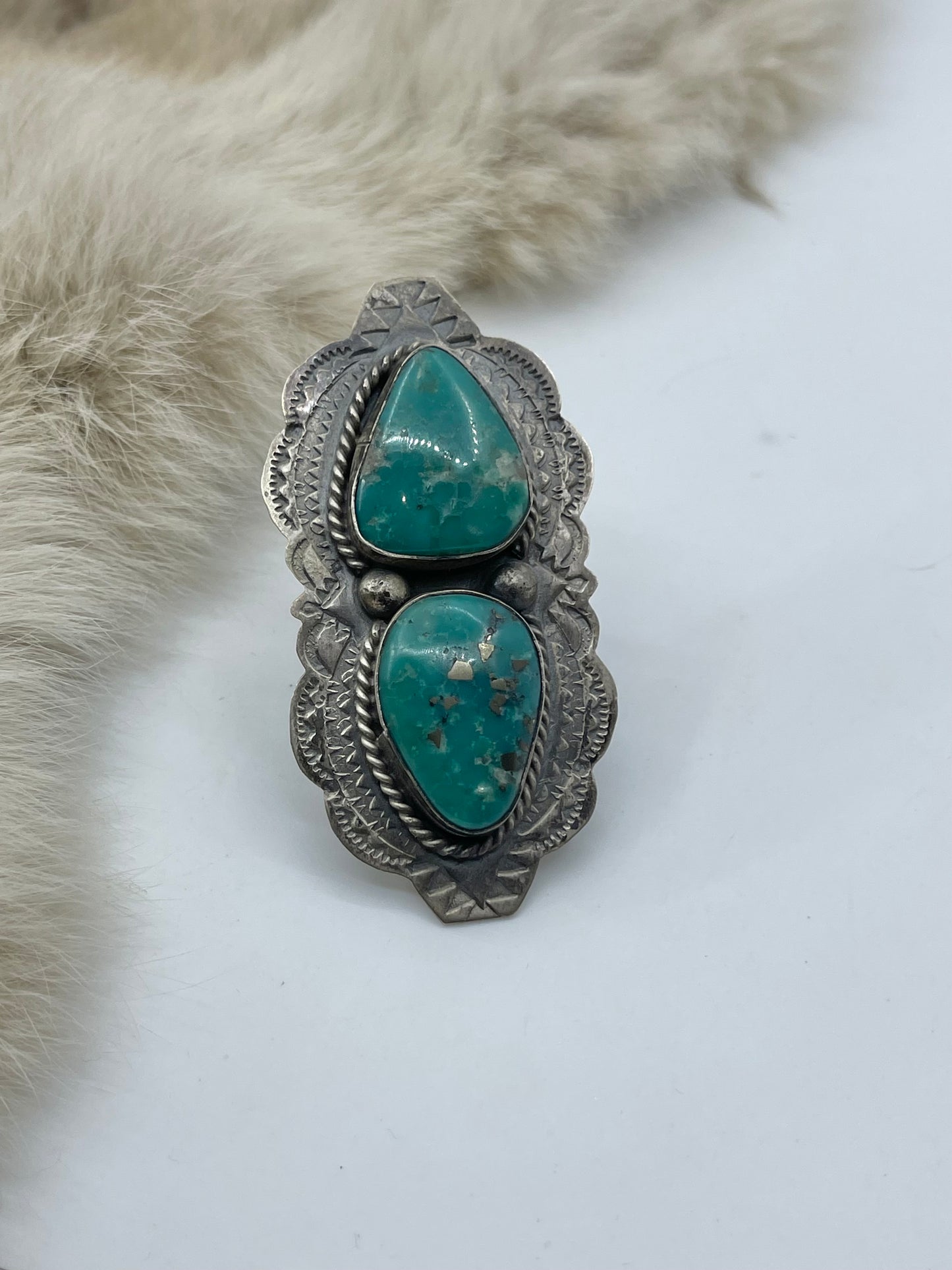 9.0 2 Stone Turquoise Ring by Boyd J. Ashley, Navajo